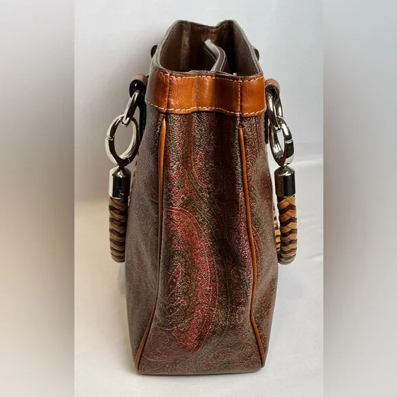 RARE Entro Paisley Handbag Satchel Satin Braided handles Fuchsia Lining vintage - Picture 10 of 16